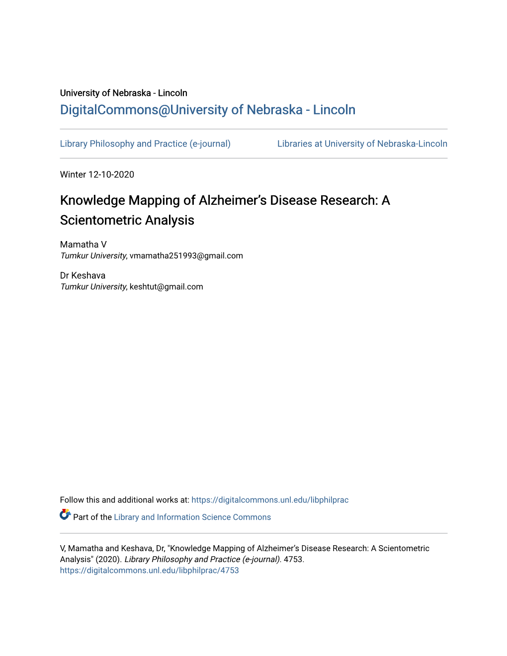 Knowledge Mapping of Alzheimer's Disease Research: a Scientometric