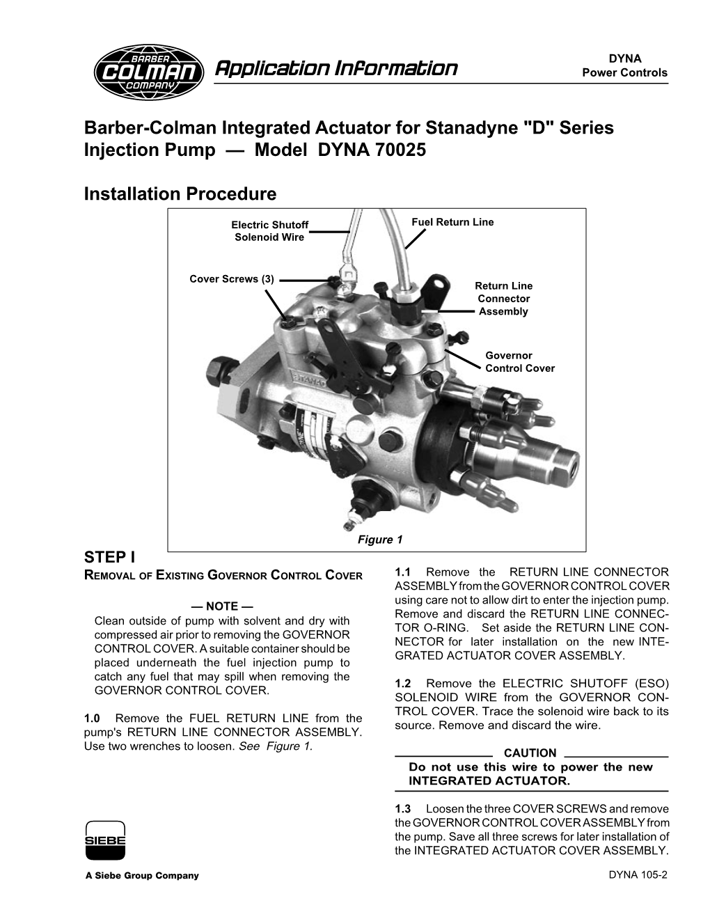 Barber-Colman Integrated Actuator for Stanadyne 