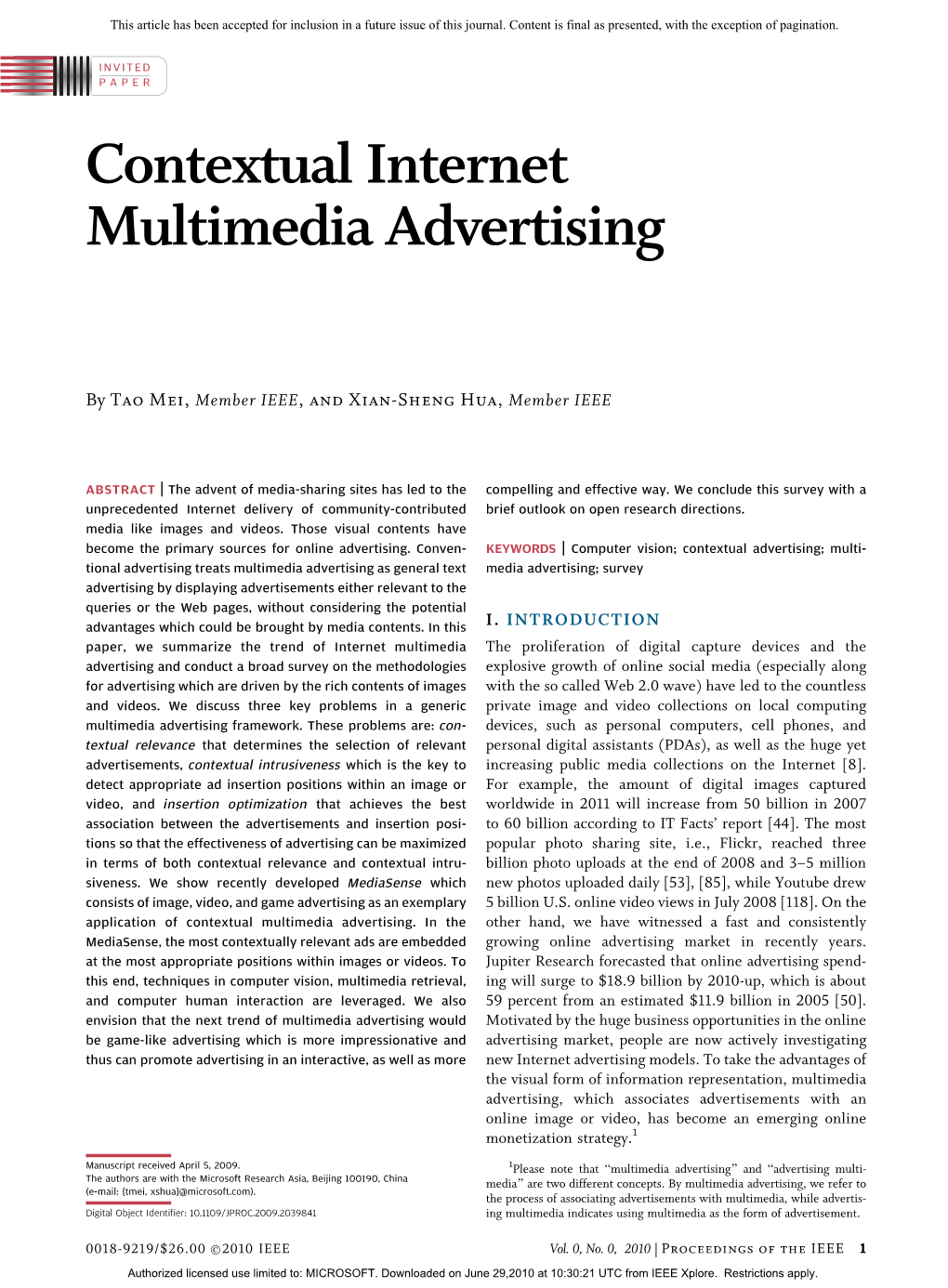 Contextual Internet Multimedia Advertising