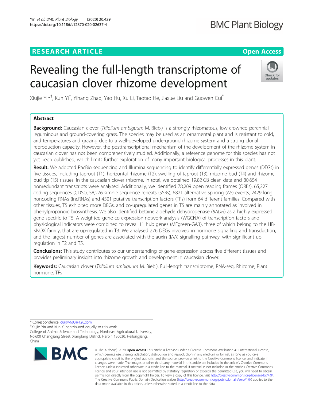 Revealing the Full-Length Transcriptome of Caucasian Clover