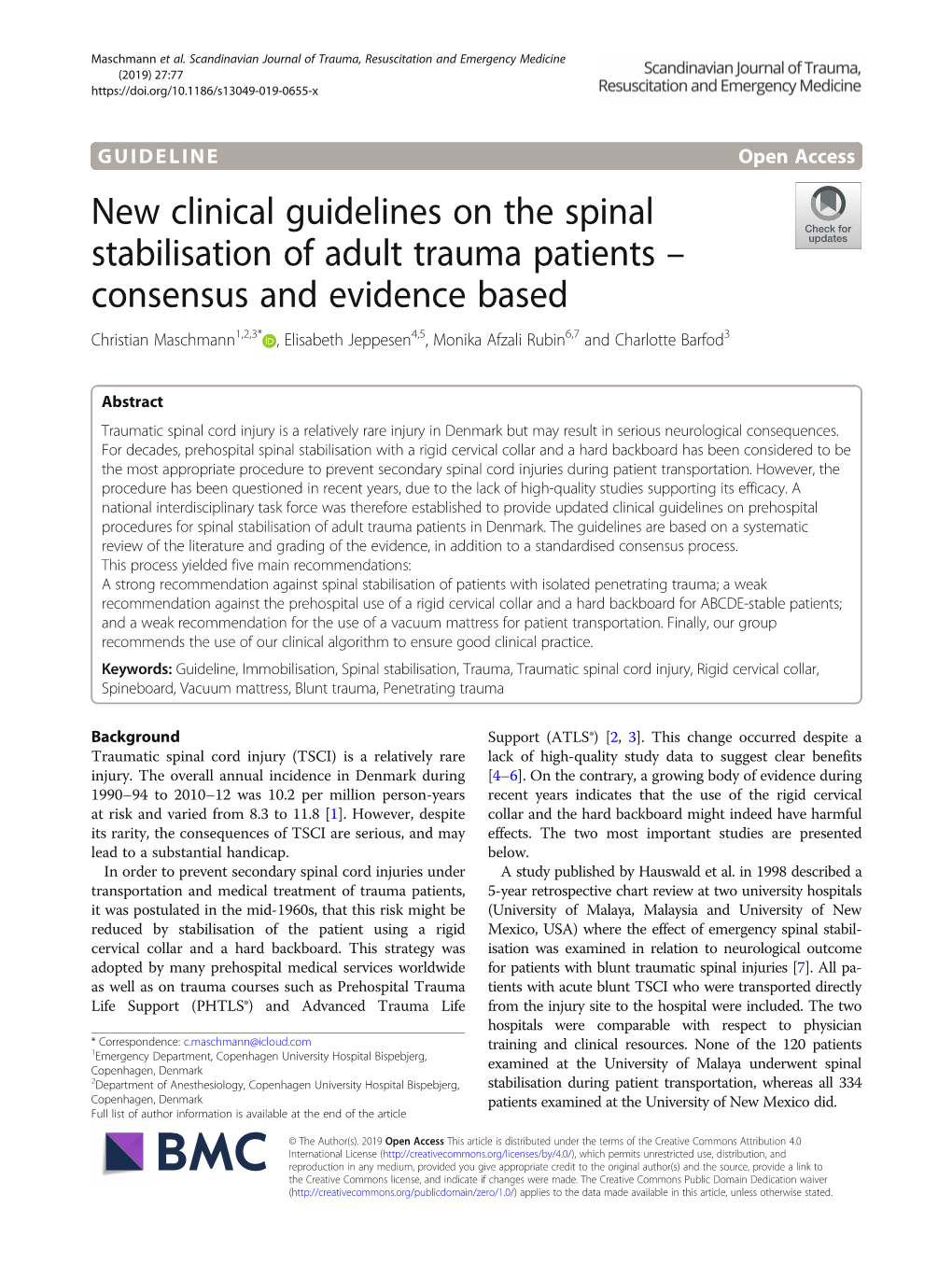 New Clinical Guidelines on the Spinal Stabilisation of Adult Trauma Patients