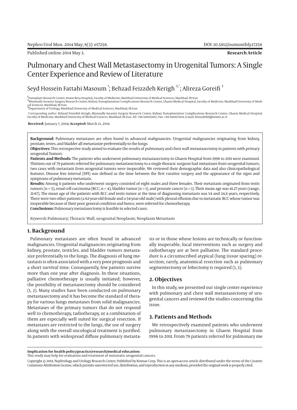 Pulmonary and Chest Wall Metastasectomy in Urogenital Tumors: a Single Center Experience and Review of Literature