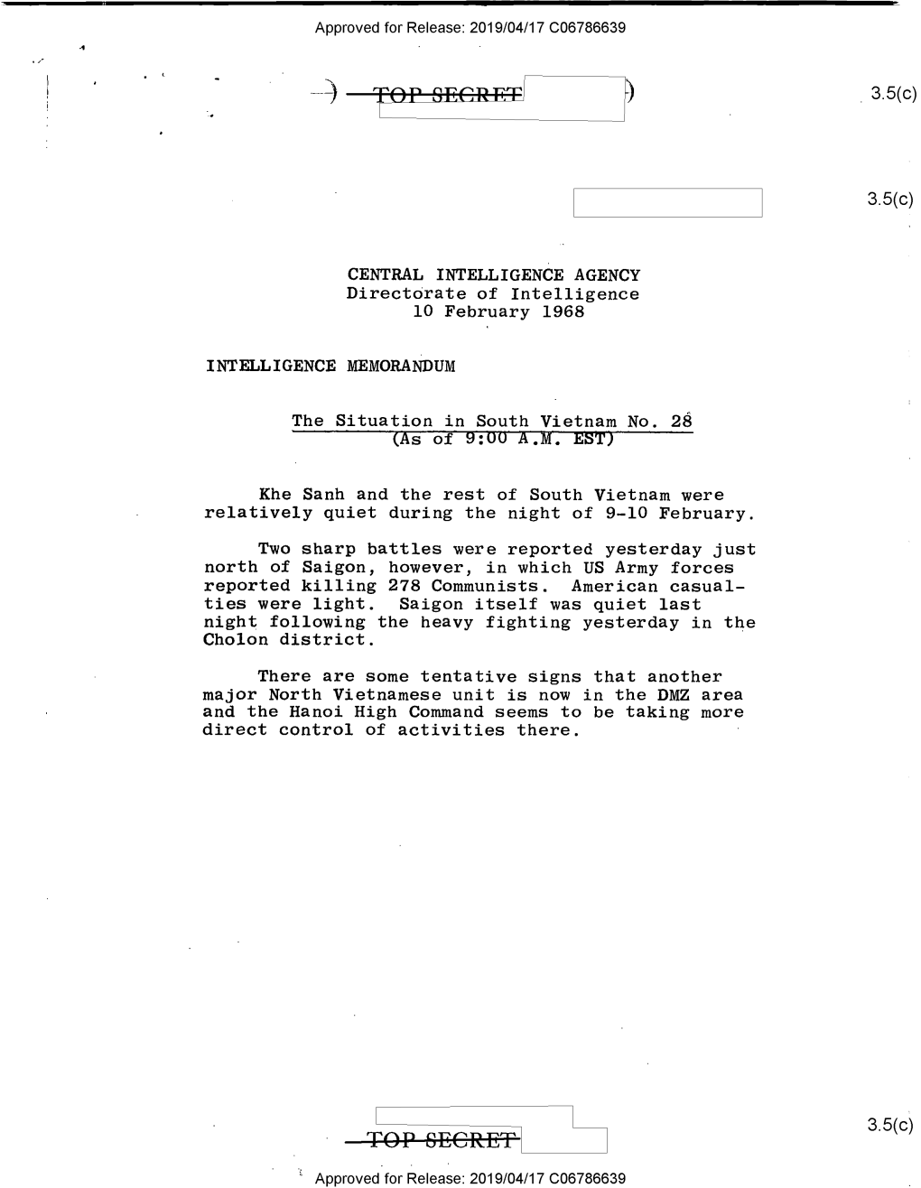 Report on the Situation in Vietnam, 10 February 1968