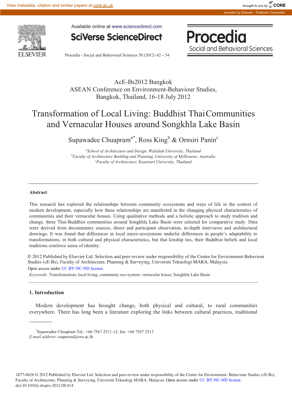 Buddhist Thai Communities and Vernacular Houses Around Songkhla Lake Basin