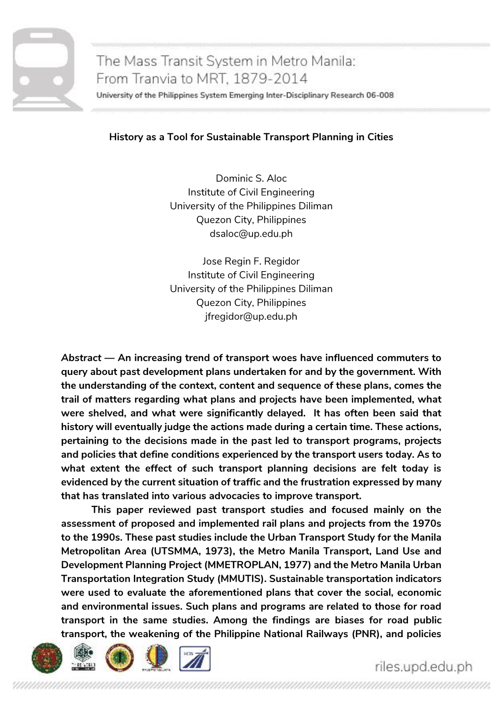 History As a Tool for Sustainable Transport Planning in Cities