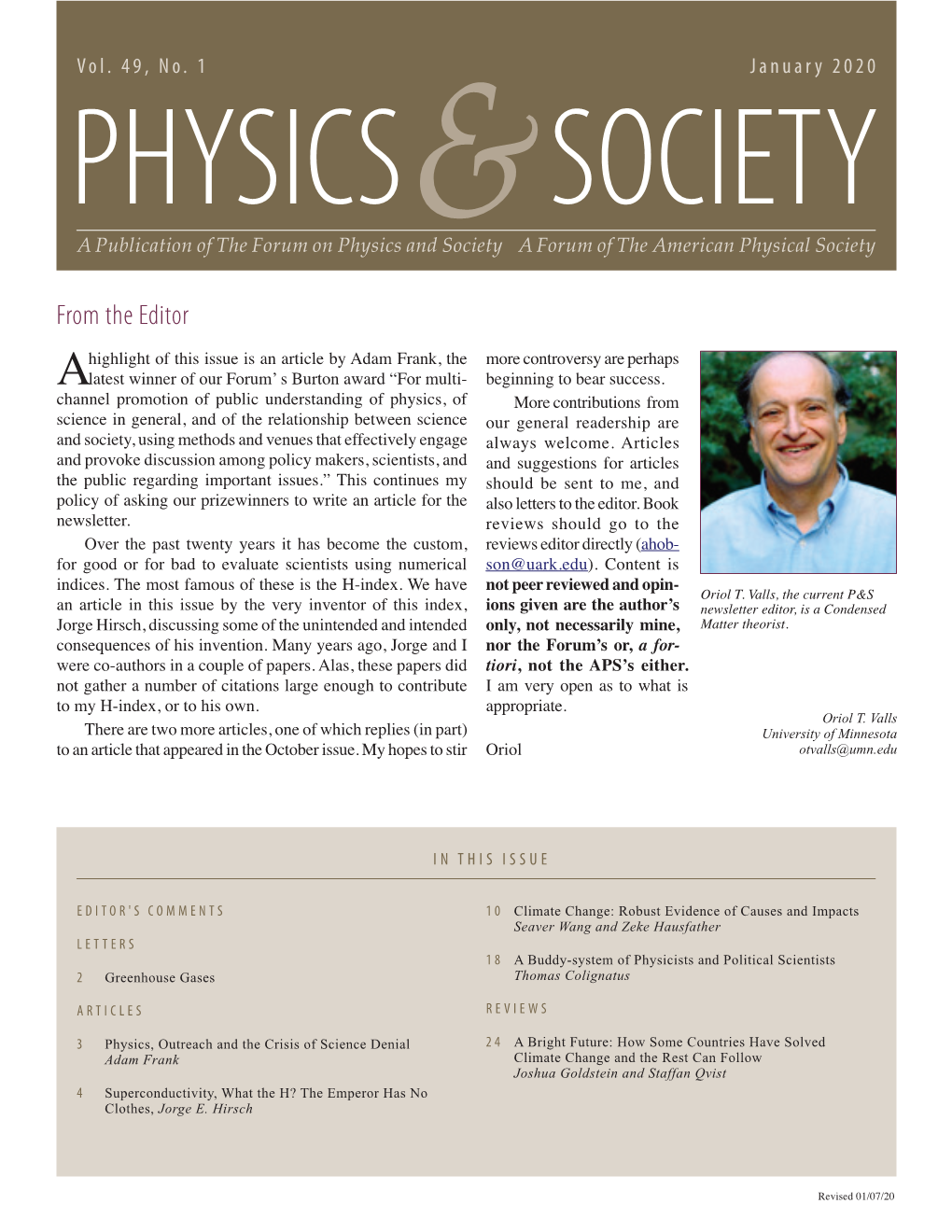 Physics & Society Newsletter, Vol. 49, No. 1