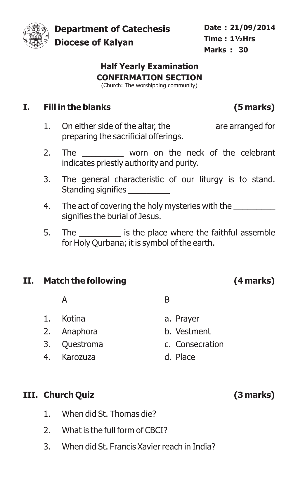 Department of Catechesis Diocese of Kalyan