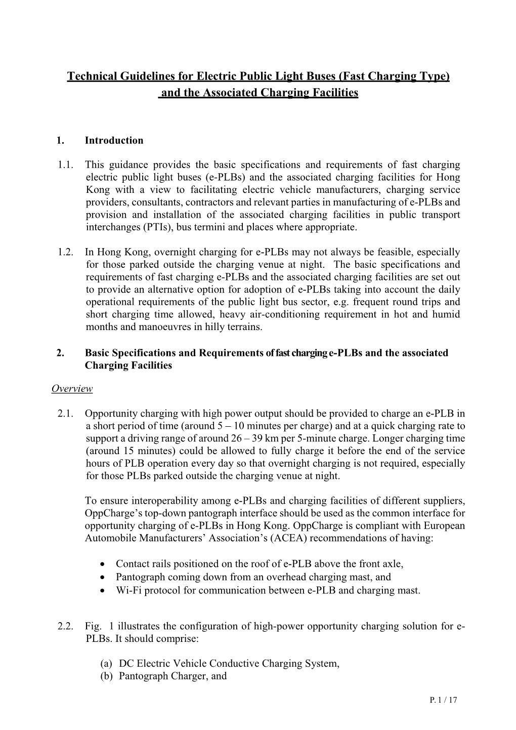 Technical Guidelines for Electric Public Light Buses (Fast Charging Type) and the Associated Charging Facilities