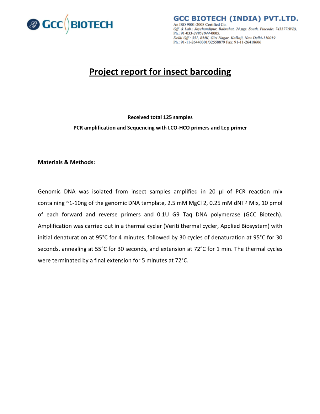 Project Report for Insect Barcoding