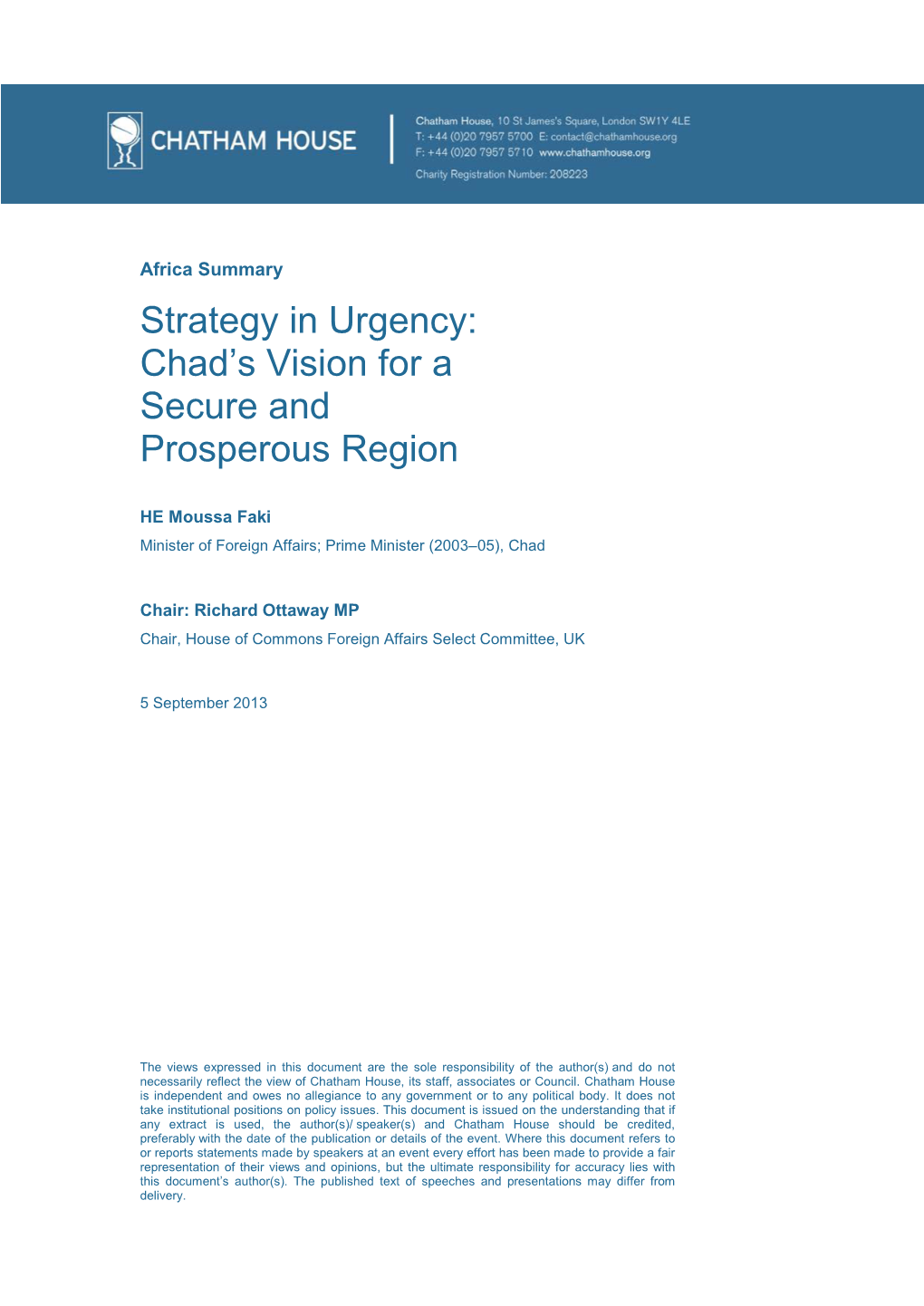 Chad's Vision for a Secure and Prosperous Region