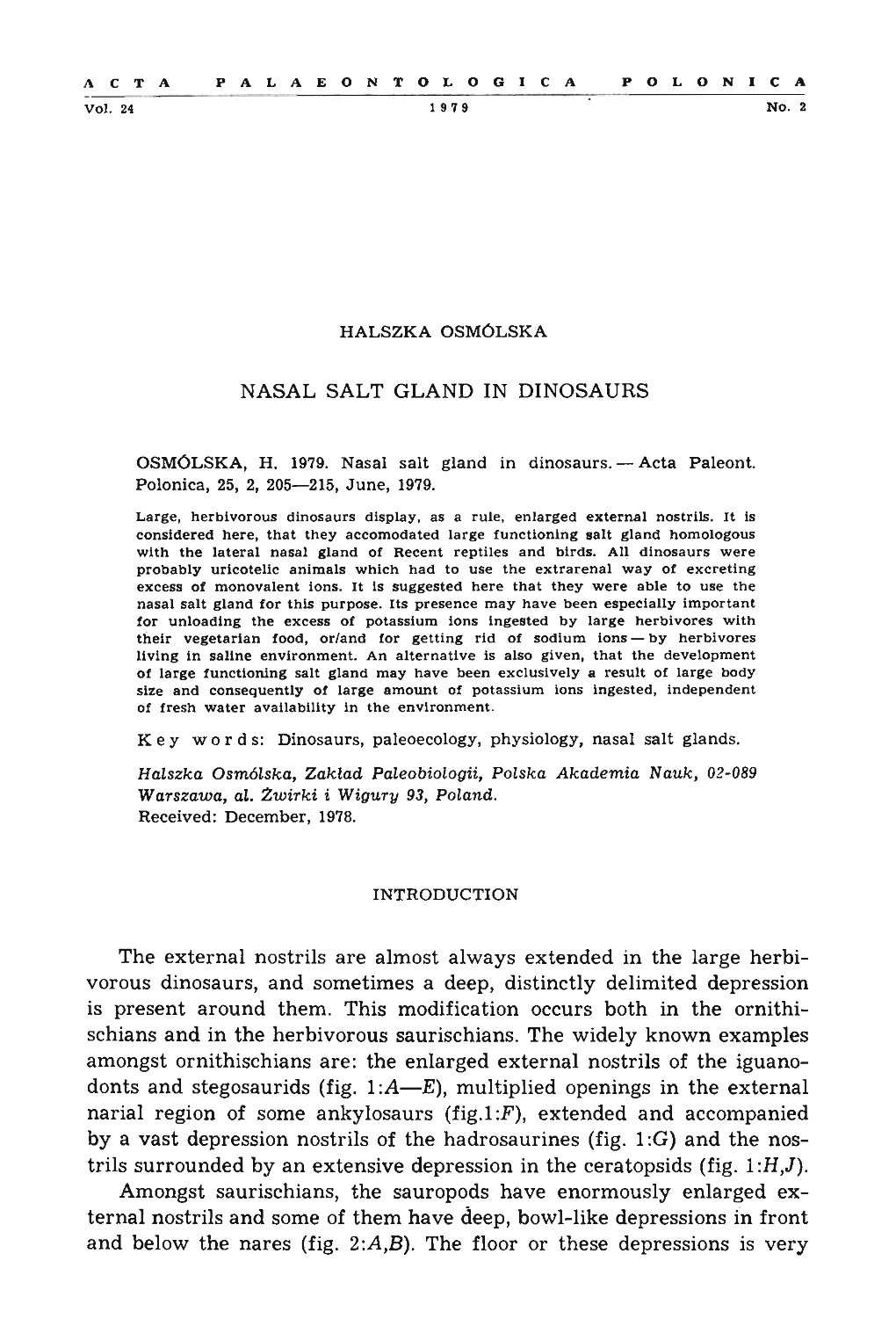 NASAL SALT GLAND in DINOSAURS the External Nostrils Are Almost