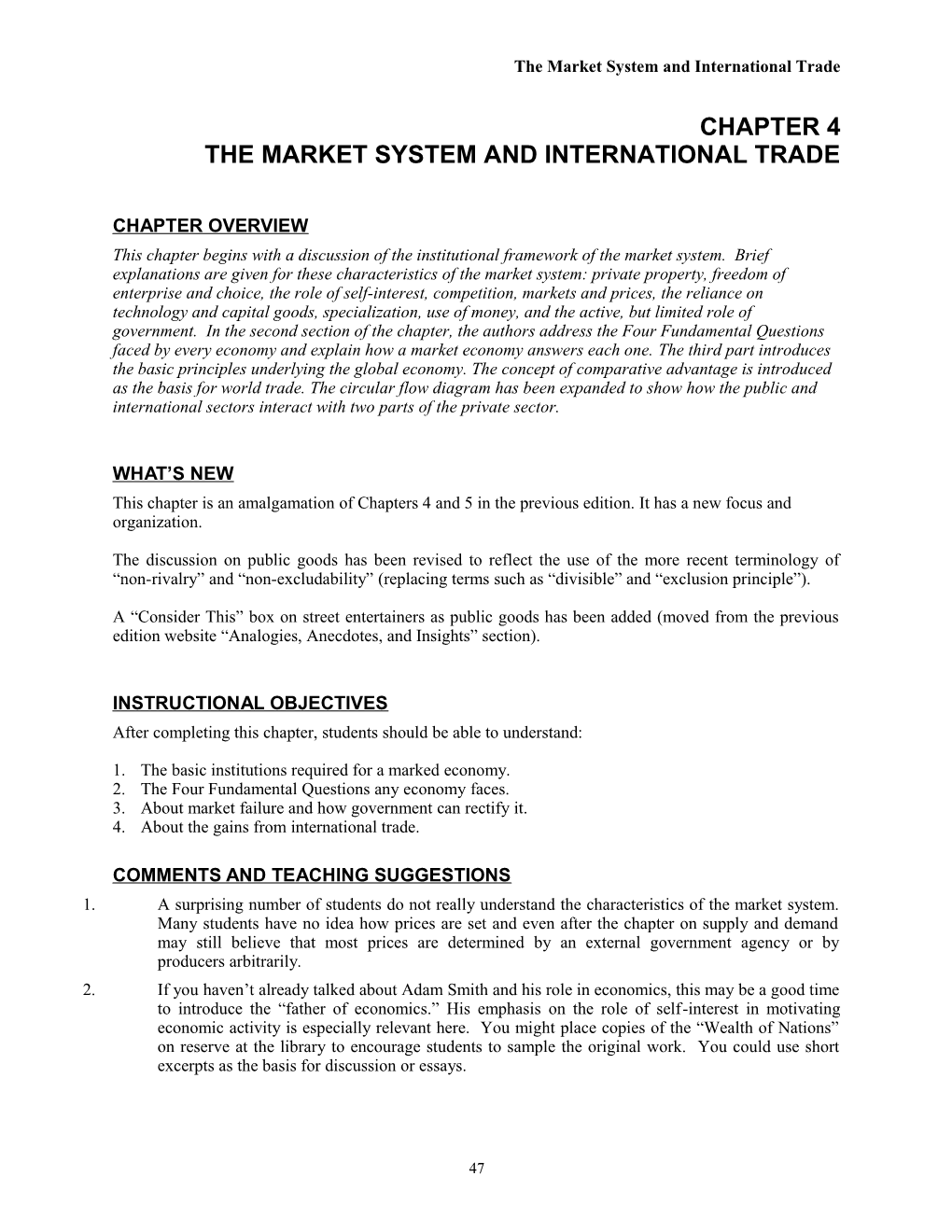 The Market System and International Trade