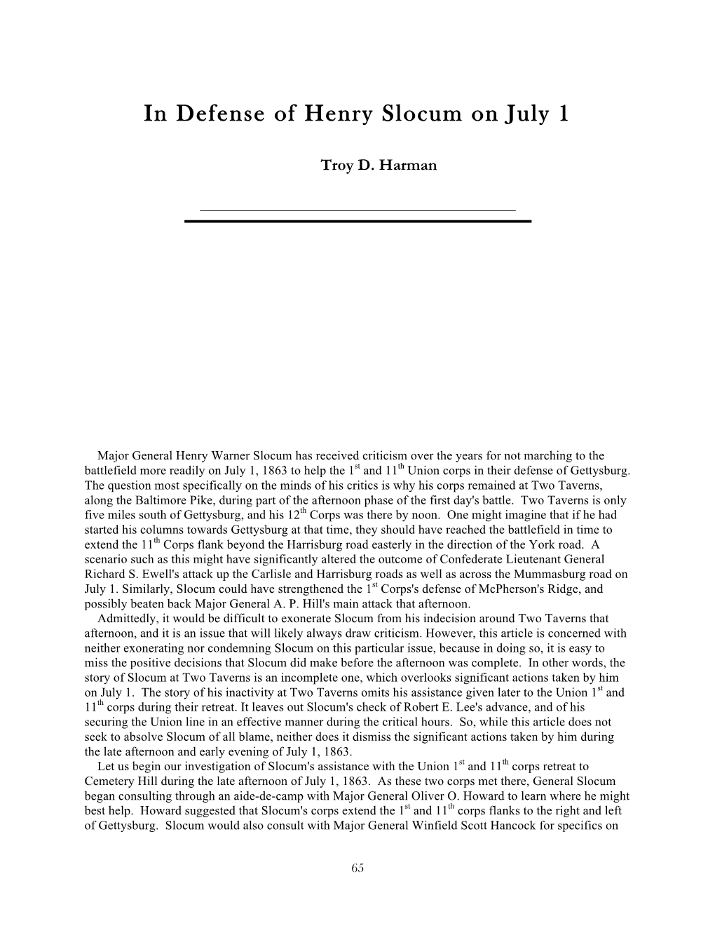 In Defense of Henry Slocum on July 1