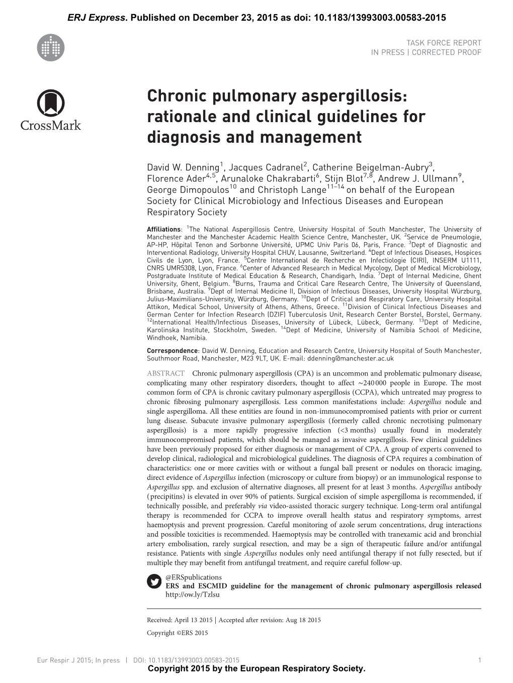 Chronic Pulmonary Aspergillosis: Rationale and Clinical Guidelines for Diagnosis and Management