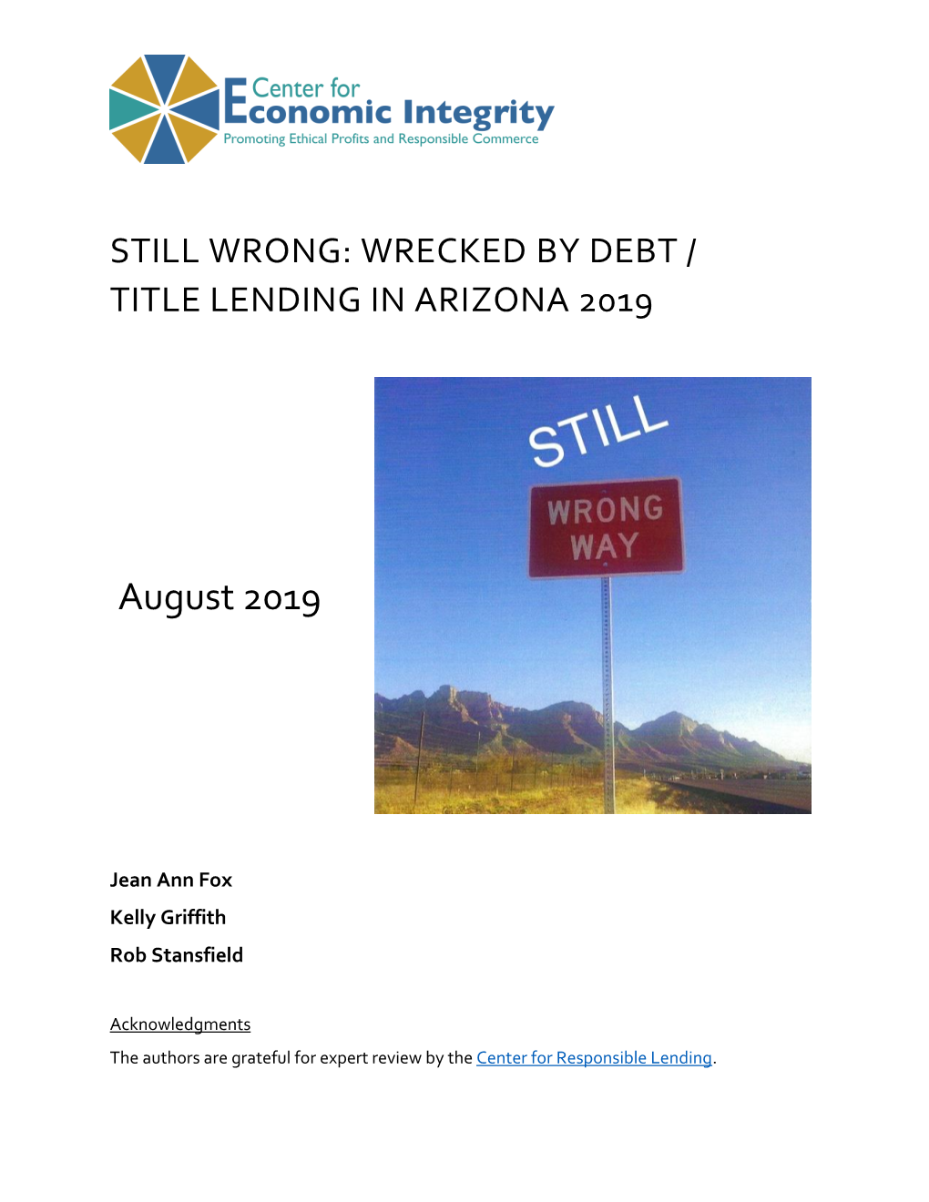 Still Wrong: Wrecked by Debt-Auto Title Lending in Arizona in 2019