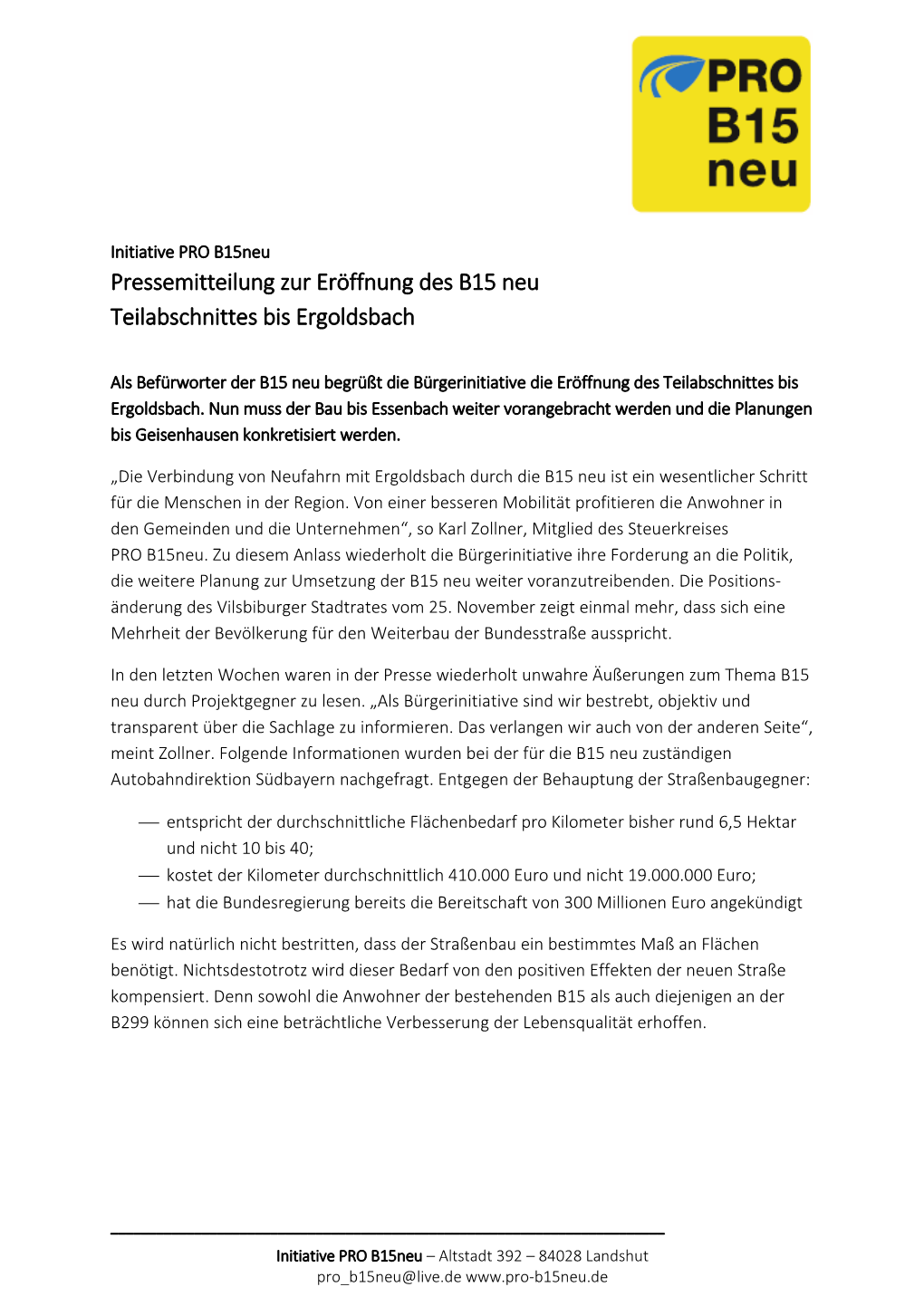 Pressemitteilung Zur Eröffnung Des B15 Neu Teilabschnittes Bis Ergoldsbach