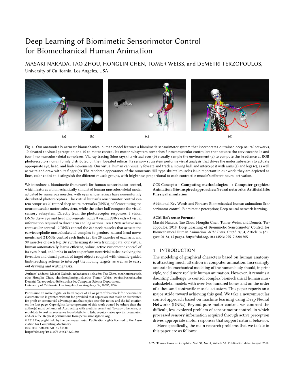 Deep Learning of Biomimetic Sensorimotor Control for Biomechanical Human Animation