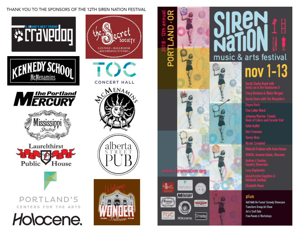 Thank You to the Sponsors of the 12Th Siren Nation Festival