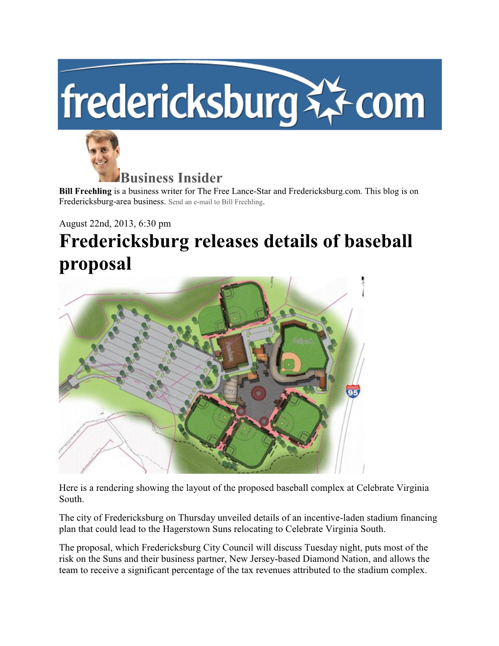 Fredericksburg Releases Details of Baseball Proposal