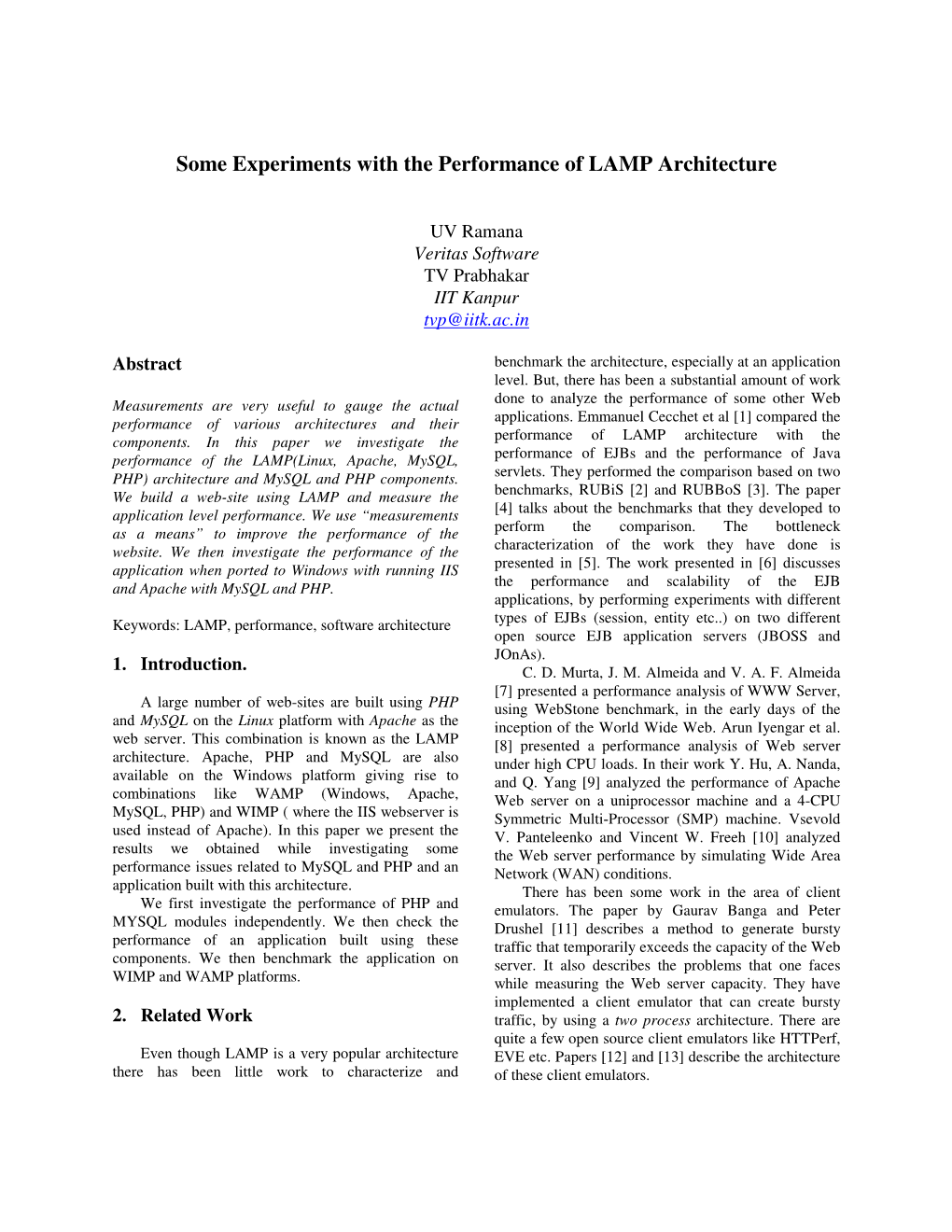 Some Experiments with the Performance of LAMP Architecture