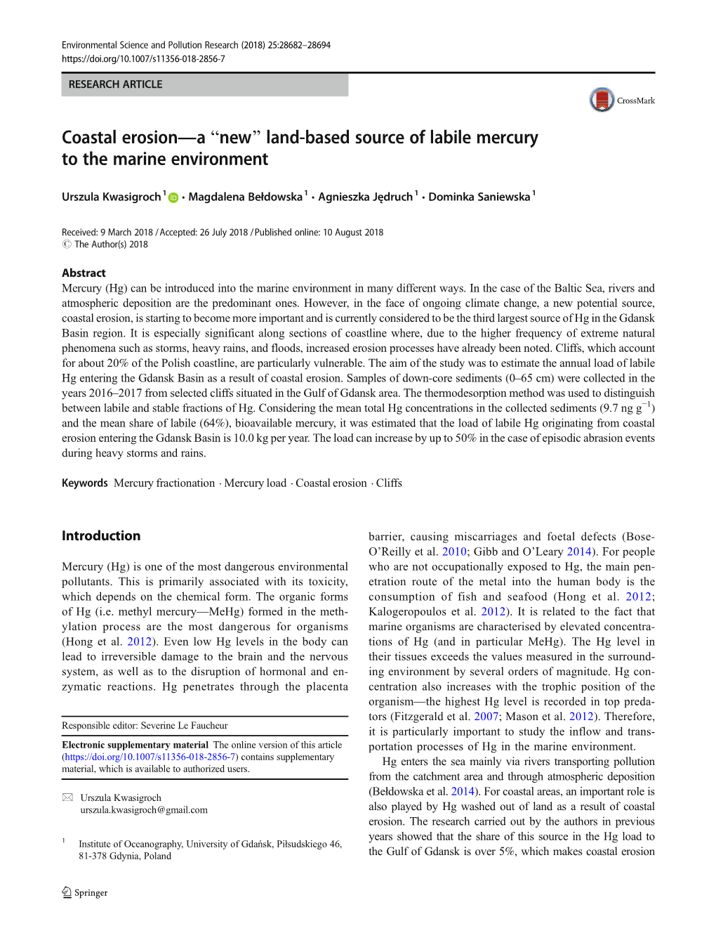 Coastal Erosion—A “New” Land-Based Source of Labile Mercury to The