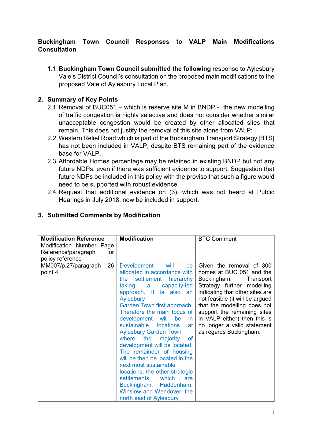 Buckingham Town Council Responses to VALP Main Modifications Consultation