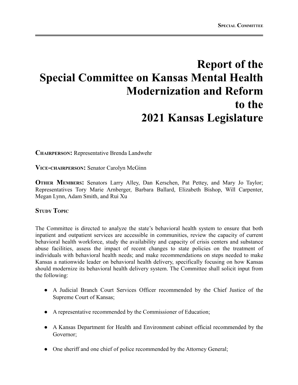 Special Committee on Mental Health Modernization and Reform; December 2020