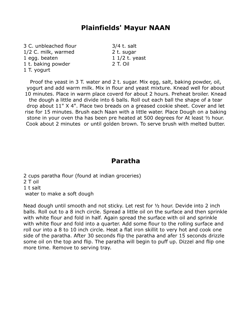 Plainfields' Mayur NAAN Paratha