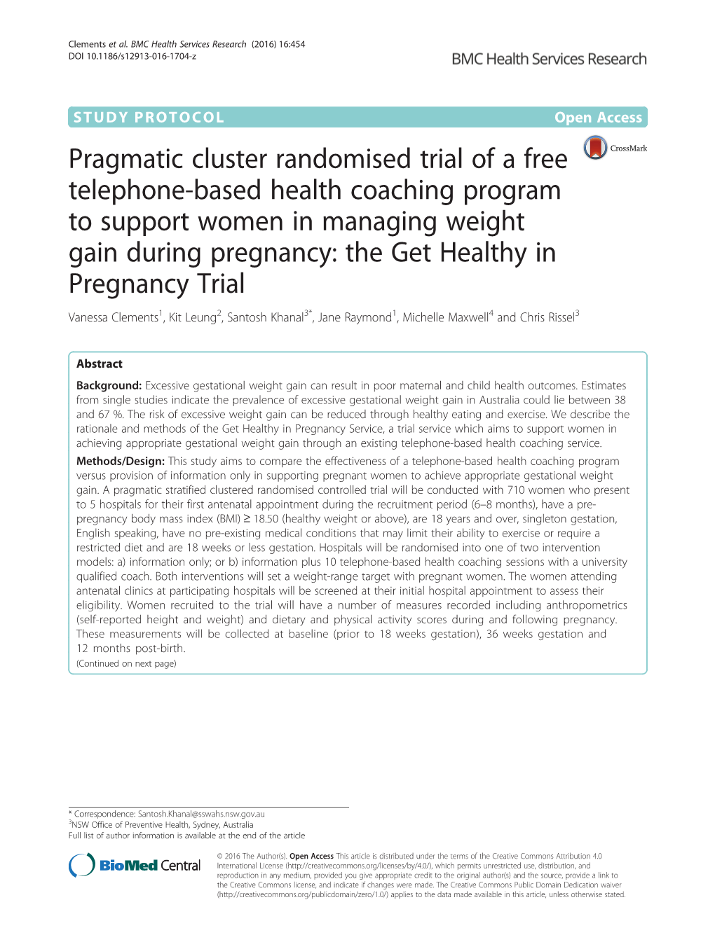 Pragmatic Cluster Randomised Trial of a Free Telephone-Based Health Coaching Program to Support Women in Managing Weight Gain Du