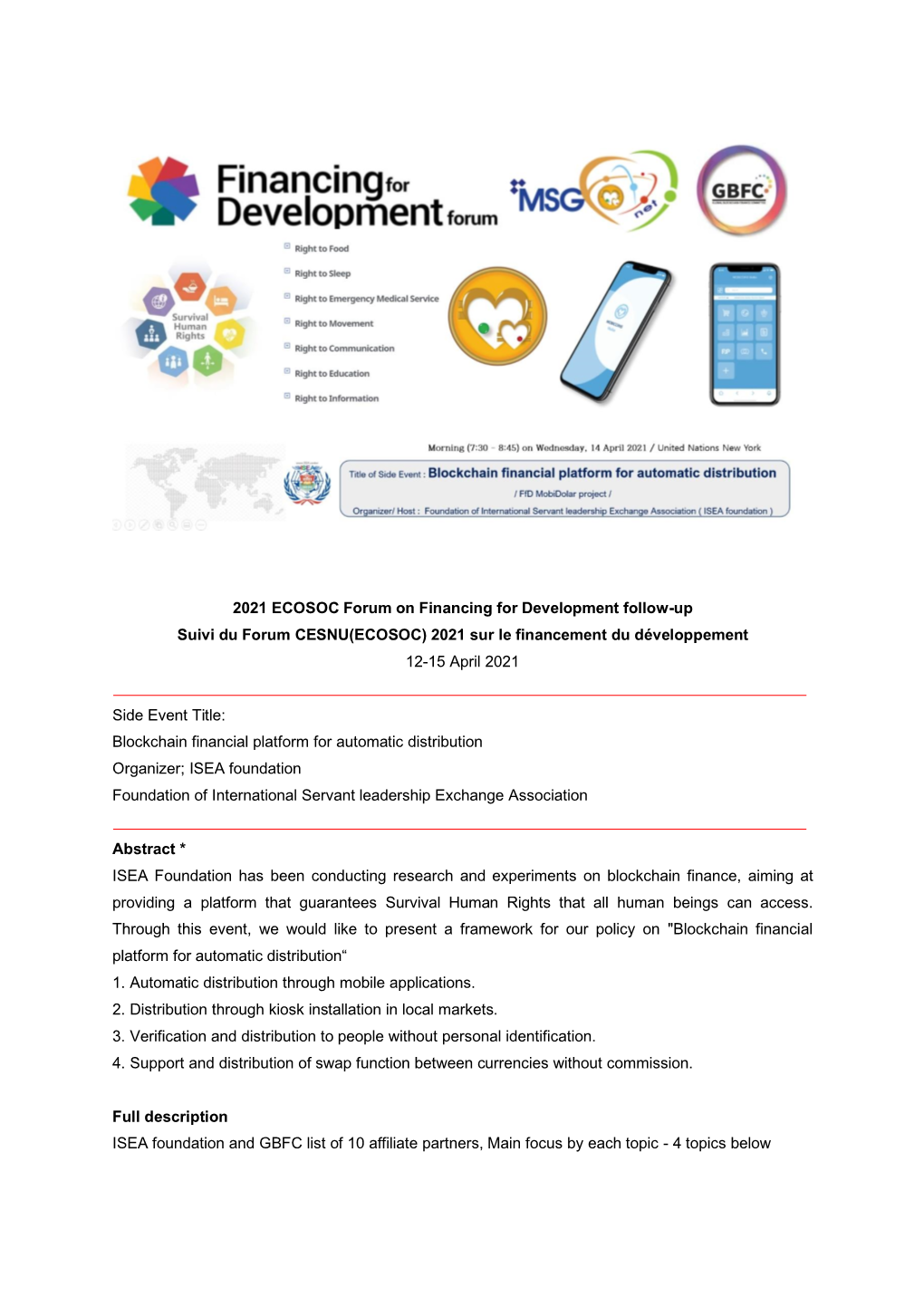 2021 ECOSOC Forum on Financing for Development Follow-Up Suivi Du Forum CESNU(ECOSOC) 2021 Sur Le Financement Du Développement 12-15 April 2021
