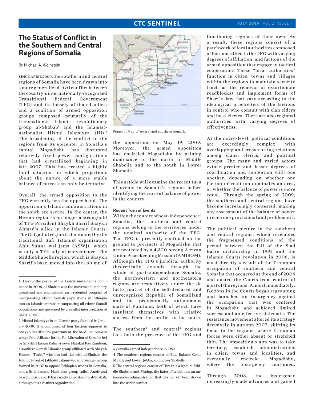 The Status of Conflict in the Southern and Central Regions of Somalia