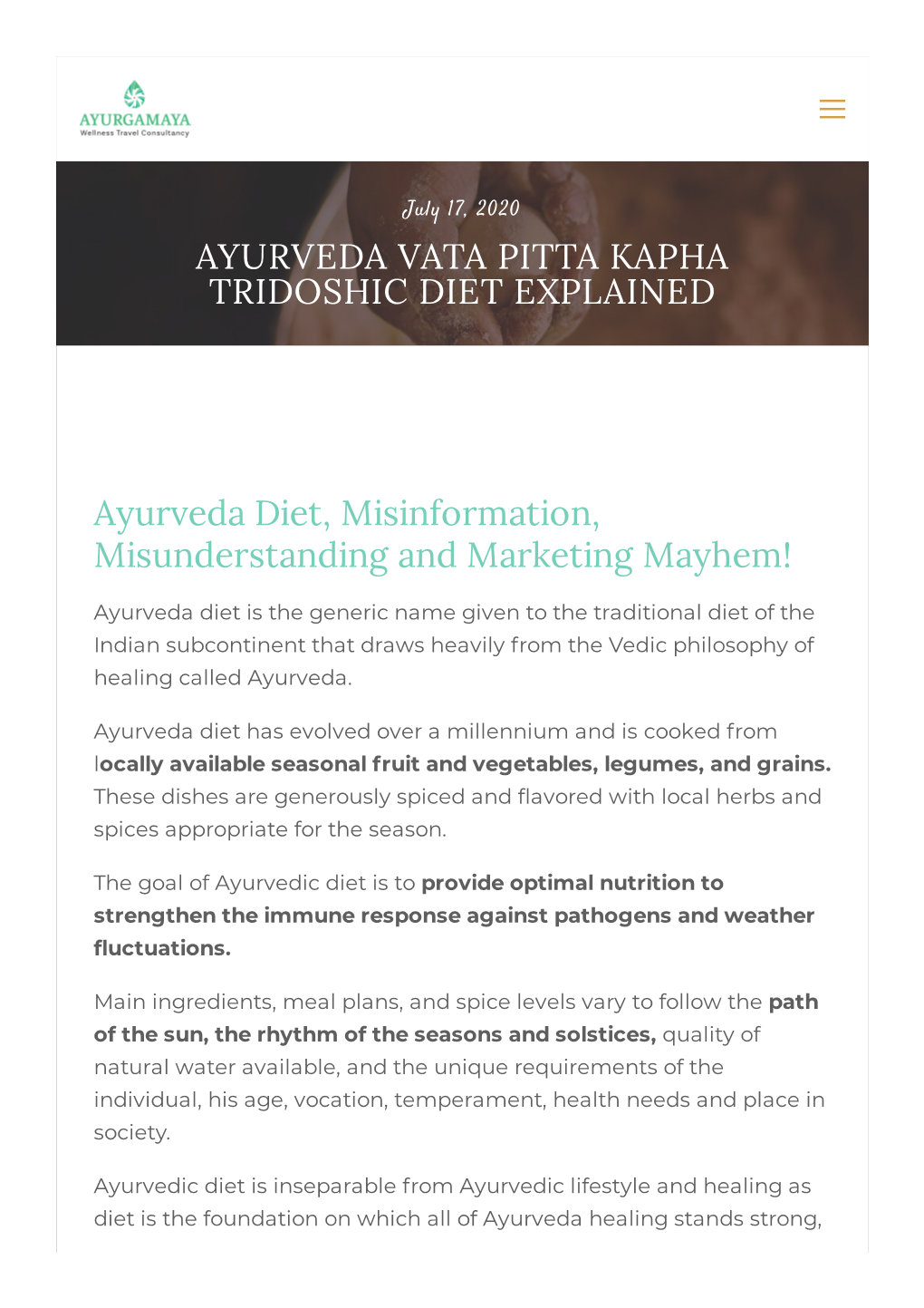 Ayurveda Vata Pitta Kapha Tridoshic Diet Explained