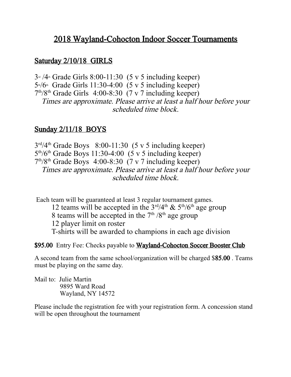 2018 Wayland-Cohocton Indoor Soccer Tournaments