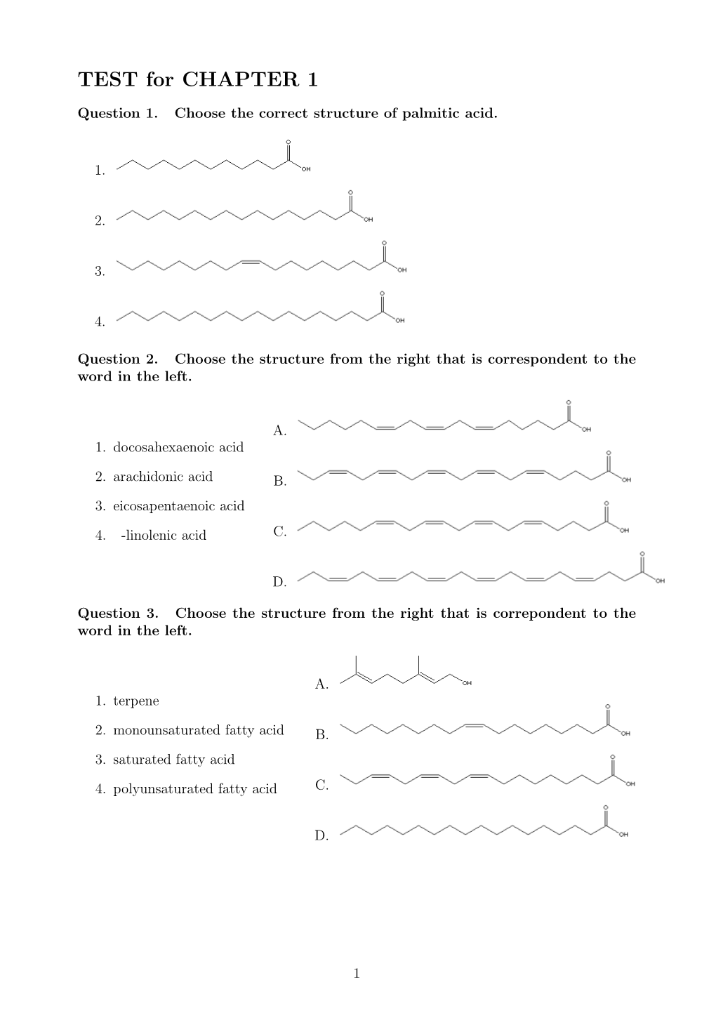 TEST for CHAPTER 1