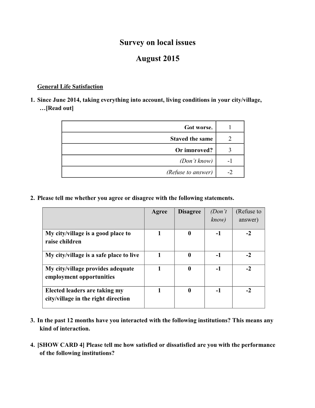 Survey on Local Issues August 2015