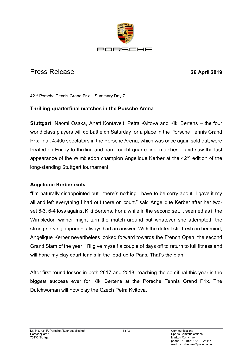 Press Release 26 April 2019