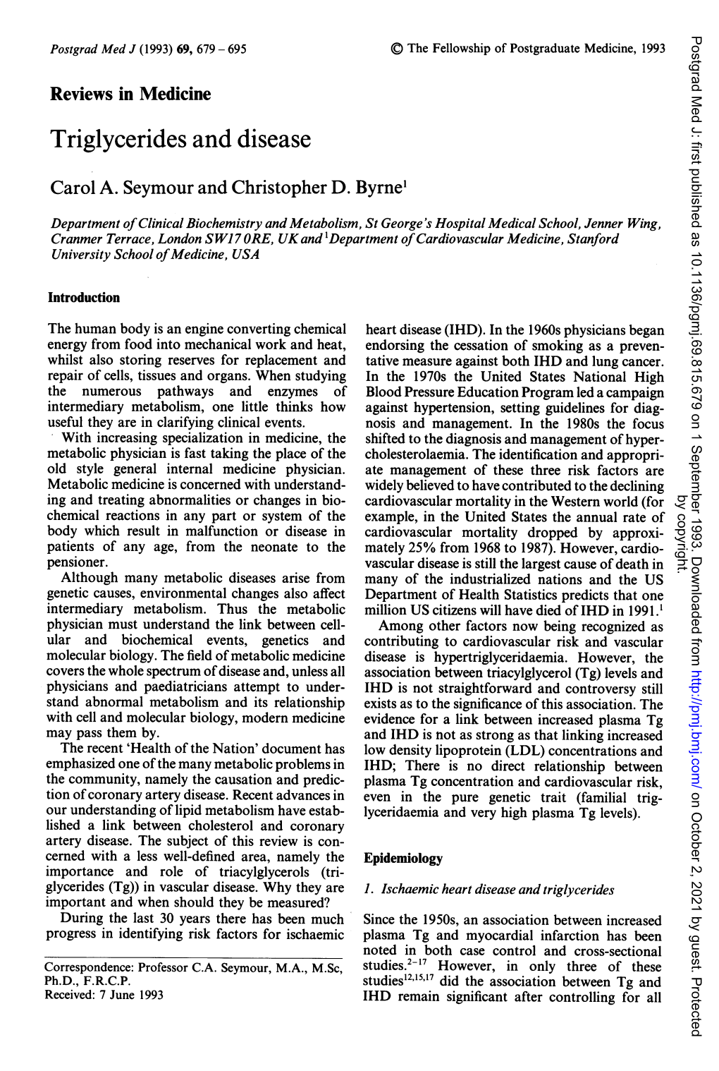 Triglycerides and Disease Carol A