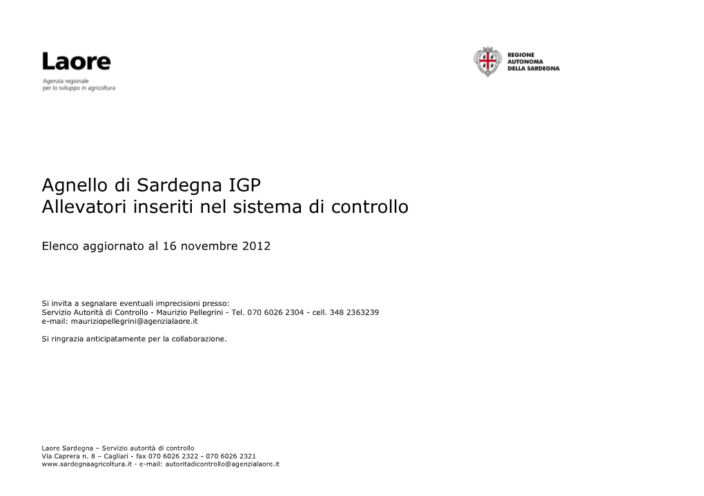 Agnello Di Sardegna IGP Allevatori Inseriti Nel Sistema Di Controllo