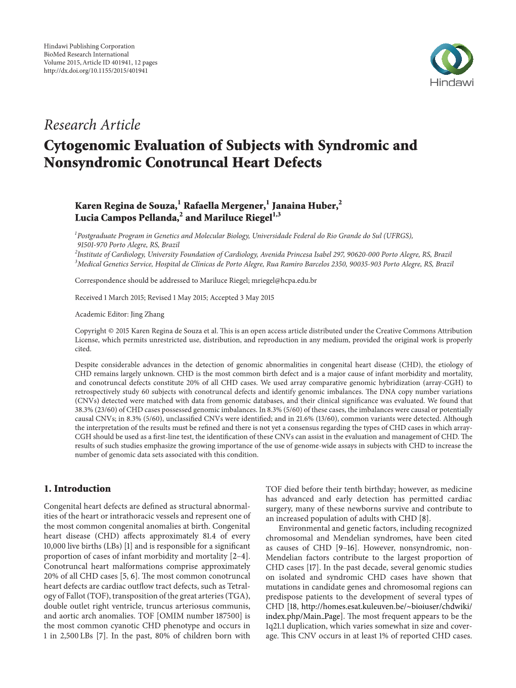 Cytogenomic Evaluation of Subjects with Syndromic and Nonsyndromic Conotruncal Heart Defects