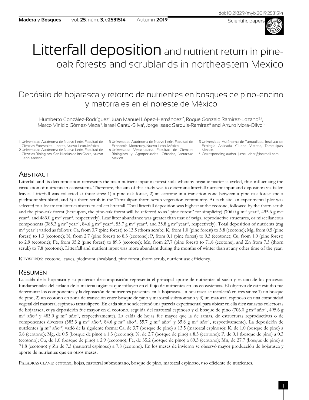 Litterfall Deposition and Nutrient Return in Pine-Oak Forests and Scrublands in D.F: Fondo De Cultura Económica