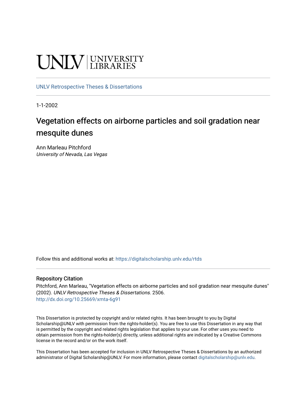 Vegetation Effects on Airborne Particles and Soil Gradation Near Mesquite Dunes