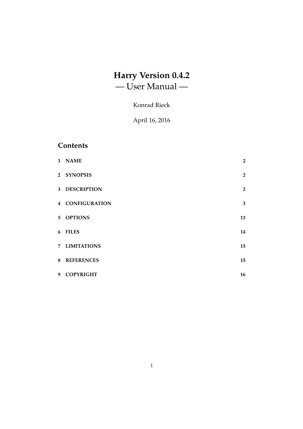 Harry Version 0.4.2 — User Manual —