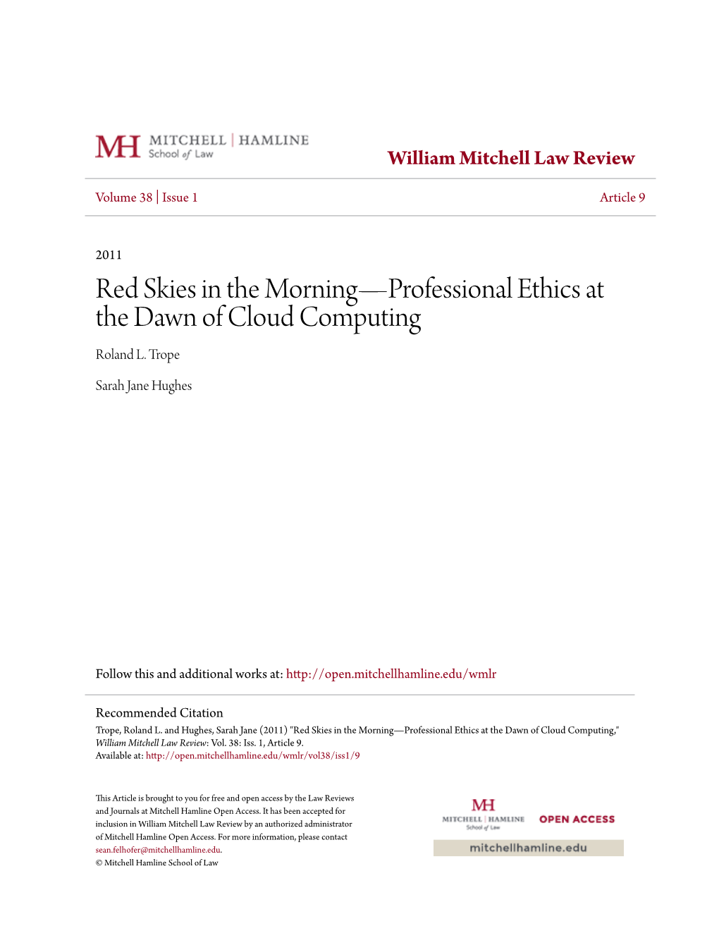 Red Skies in the Morning—Professional Ethics at the Dawn of Cloud Computing Roland L