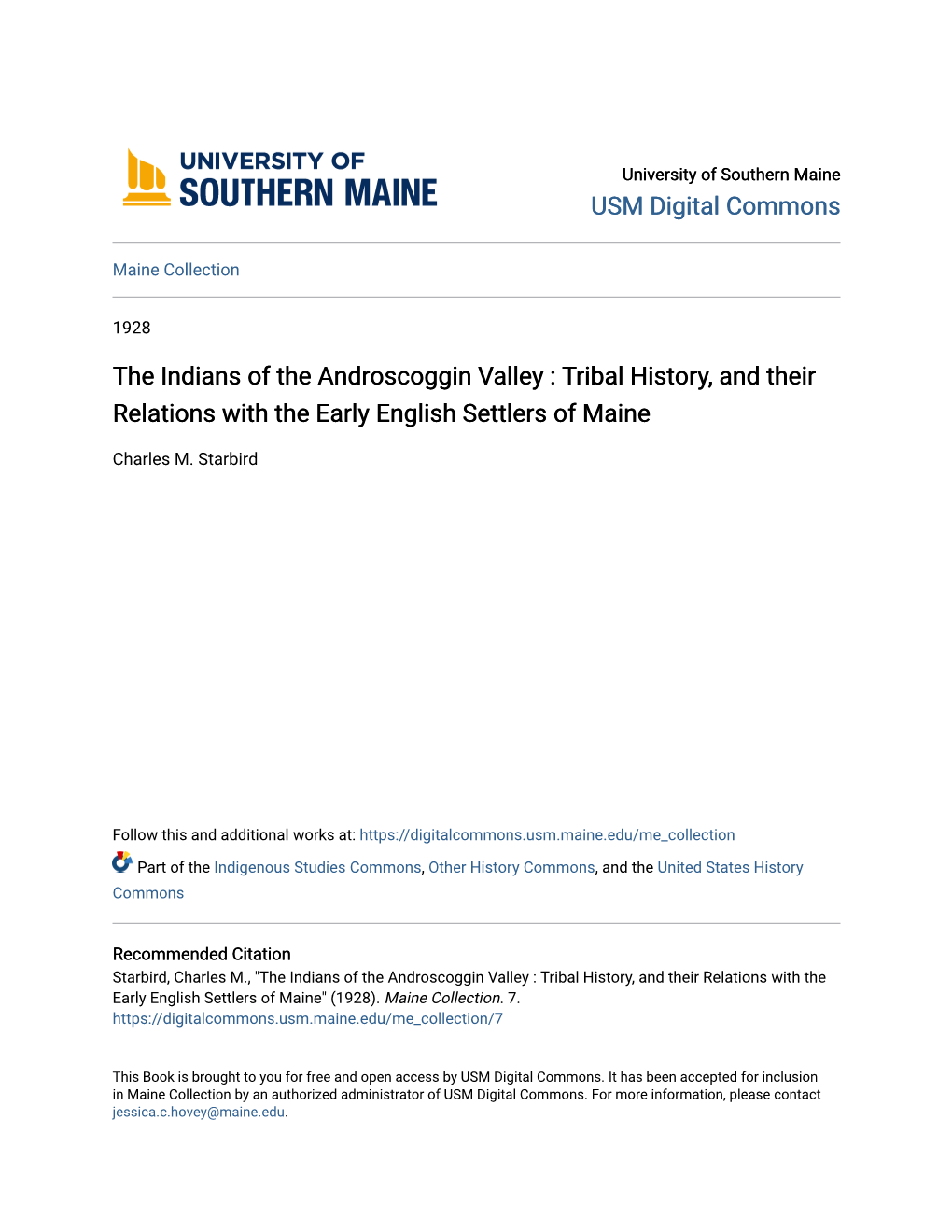 The Indians of the Androscoggin Valley : Tribal History, and Their Relations with the Early English Settlers of Maine