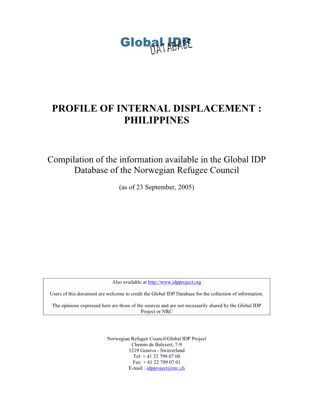 Profile of Internal Displacement : Philippines