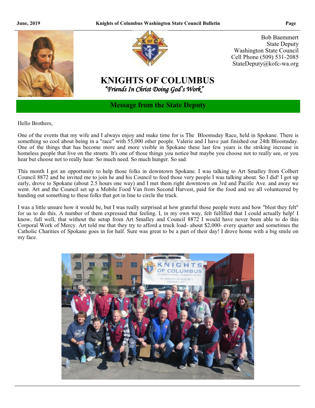 Knights of Columbus Washington State Council Bulletin Page