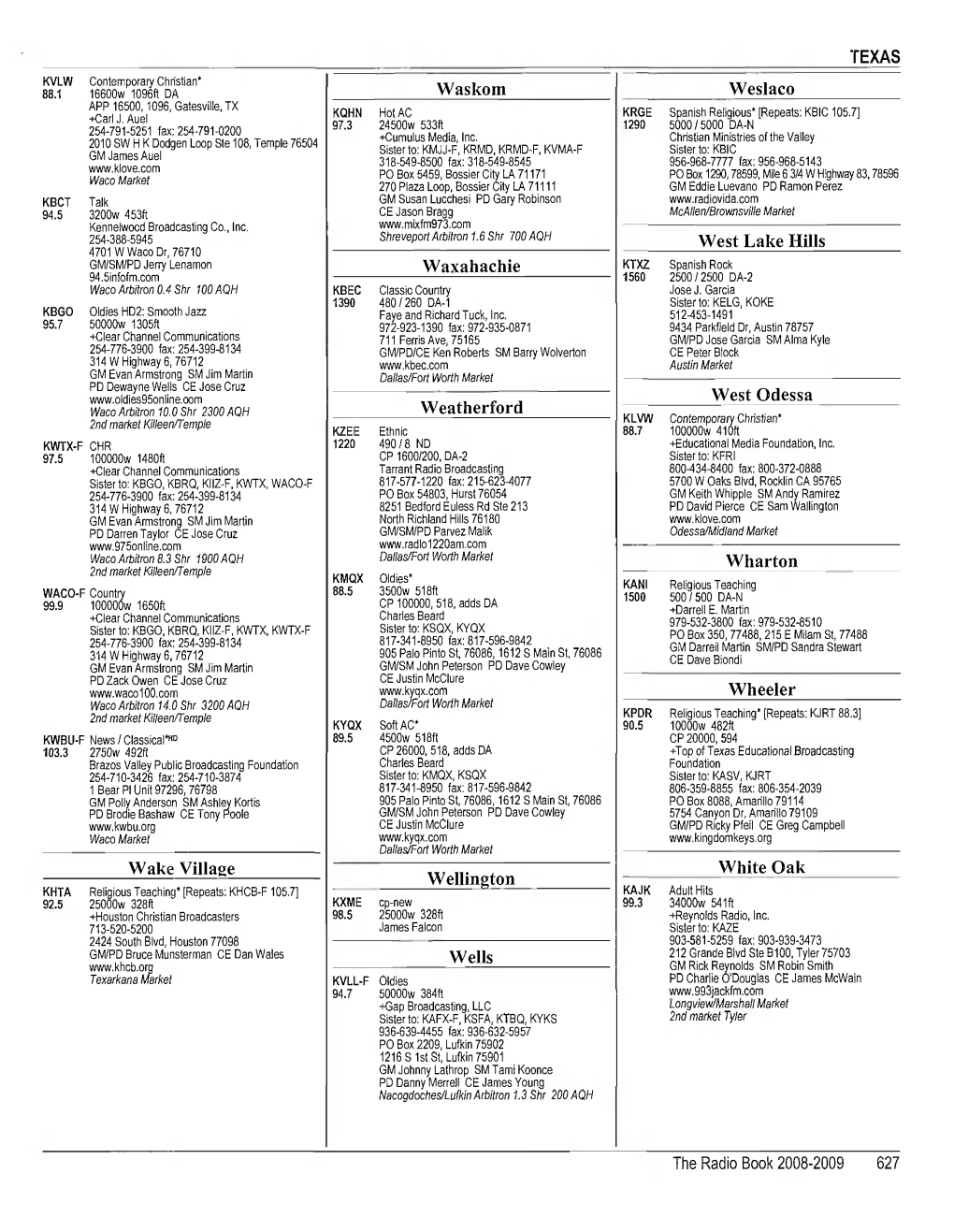 Wake Village Waskom Waxahachie Weatherford Wellington Wells