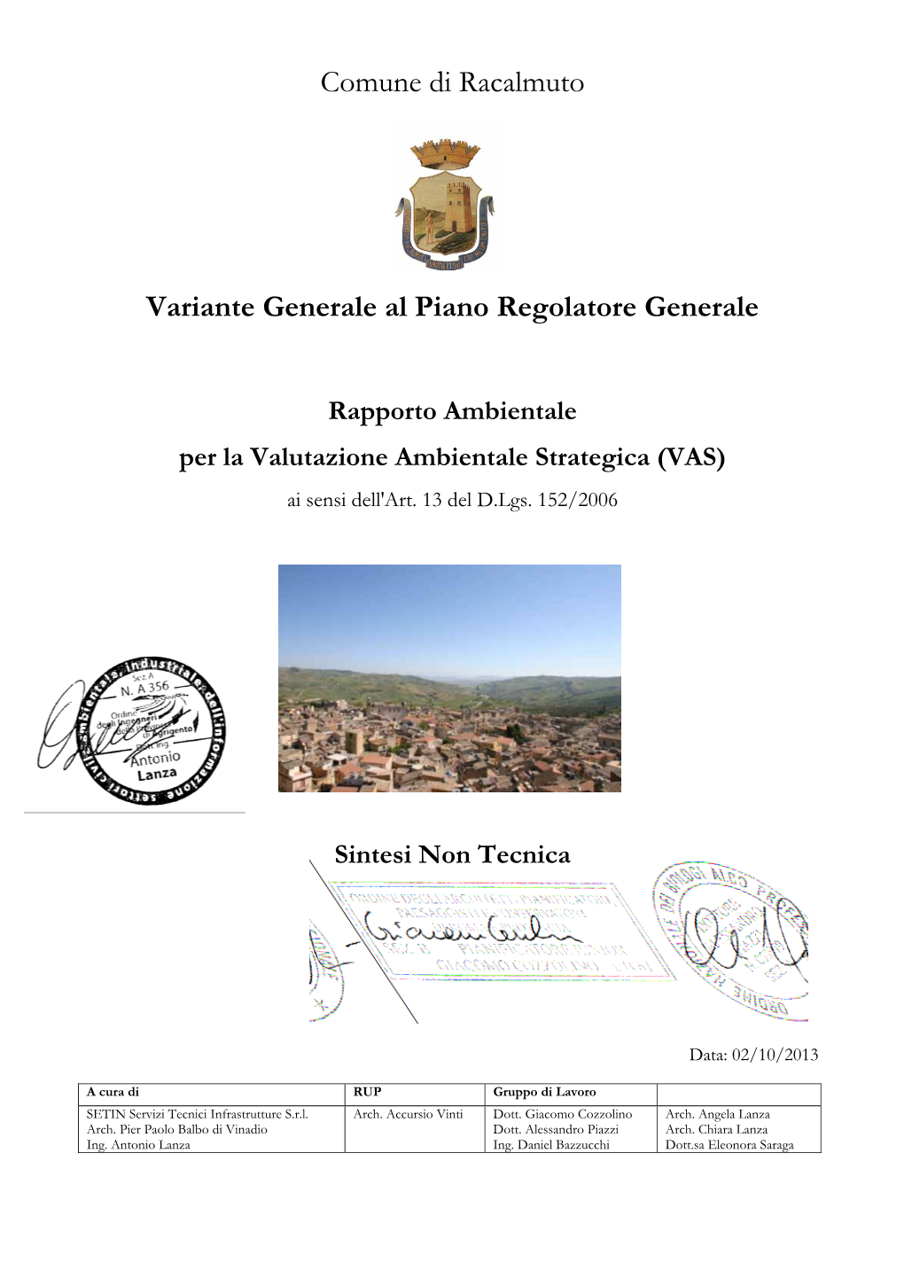 Comune Di Racalmuto Variante Generale Al Piano Regolatore