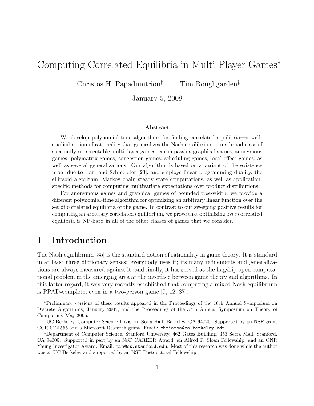 Computing Correlated Equilibria in Multi-Player Games∗