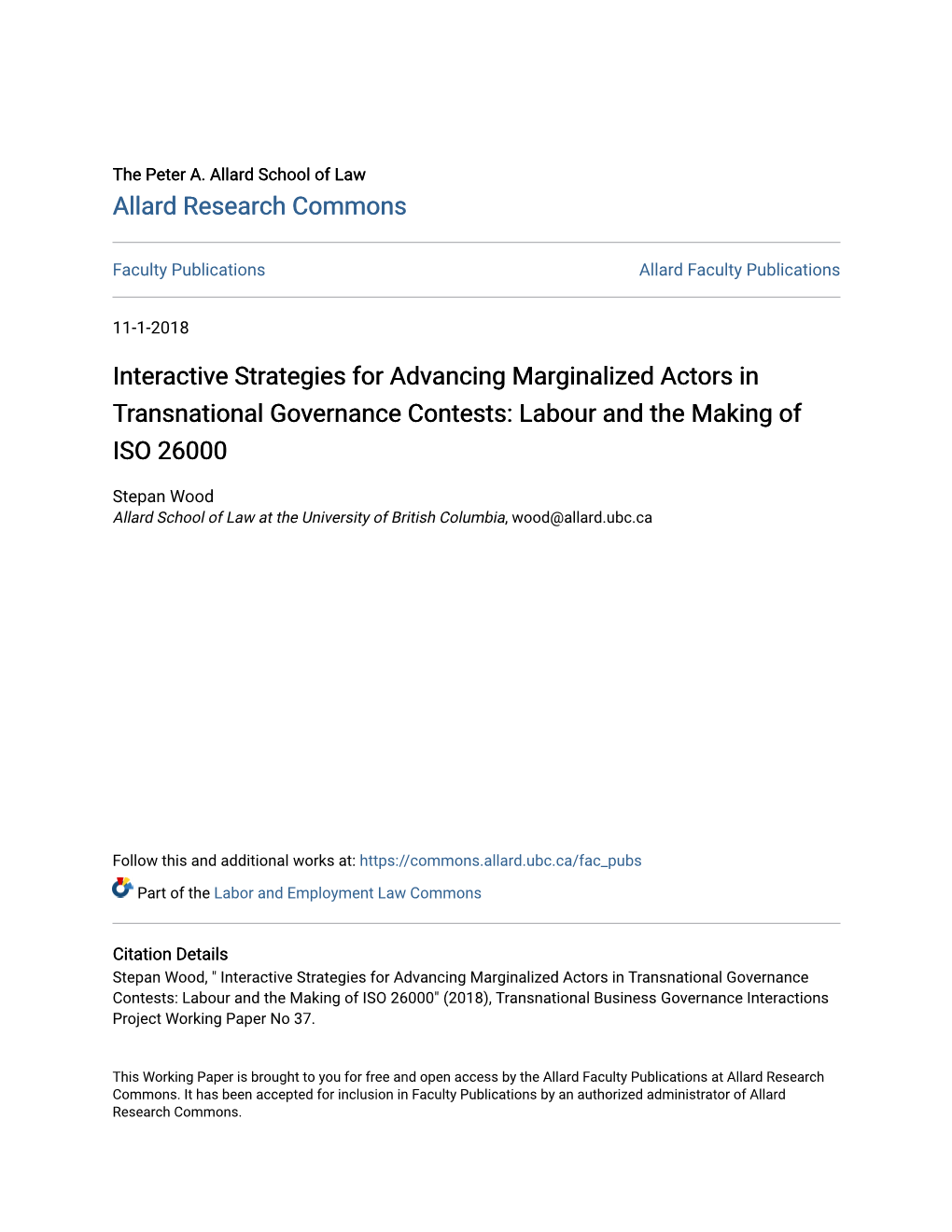 Interactive Strategies for Advancing Marginalized Actors in Transnational Governance Contests: Labour and the Making of ISO 26000